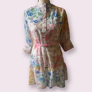 Groovy Babydoll Floral Tunic Button Down Retro Inspired Medium